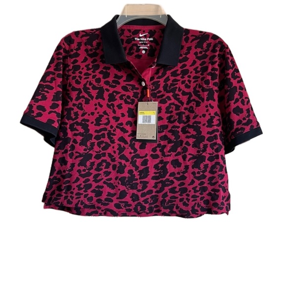 Women’s Nike Dri-fit red/black leopard print cropped polo shirt Size S - Picture 1 of 7